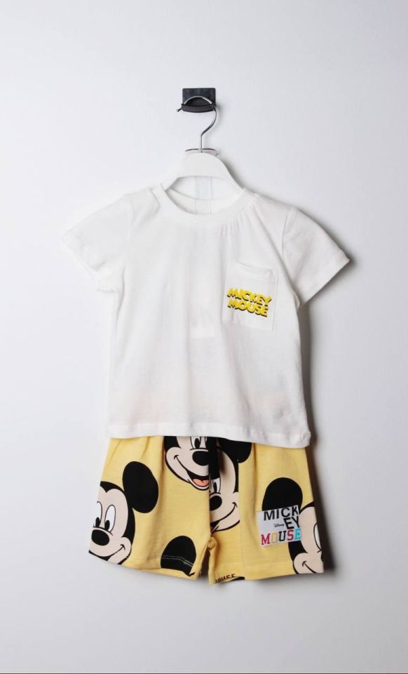 Sarı Beyaz Mickey Mouse Şortlu Takım
