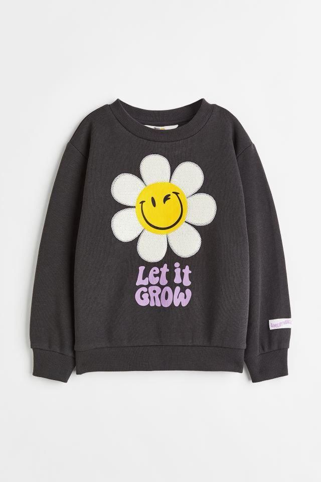Siyah Papatya Pul İşlemeli Şardonlu Sweatshirt