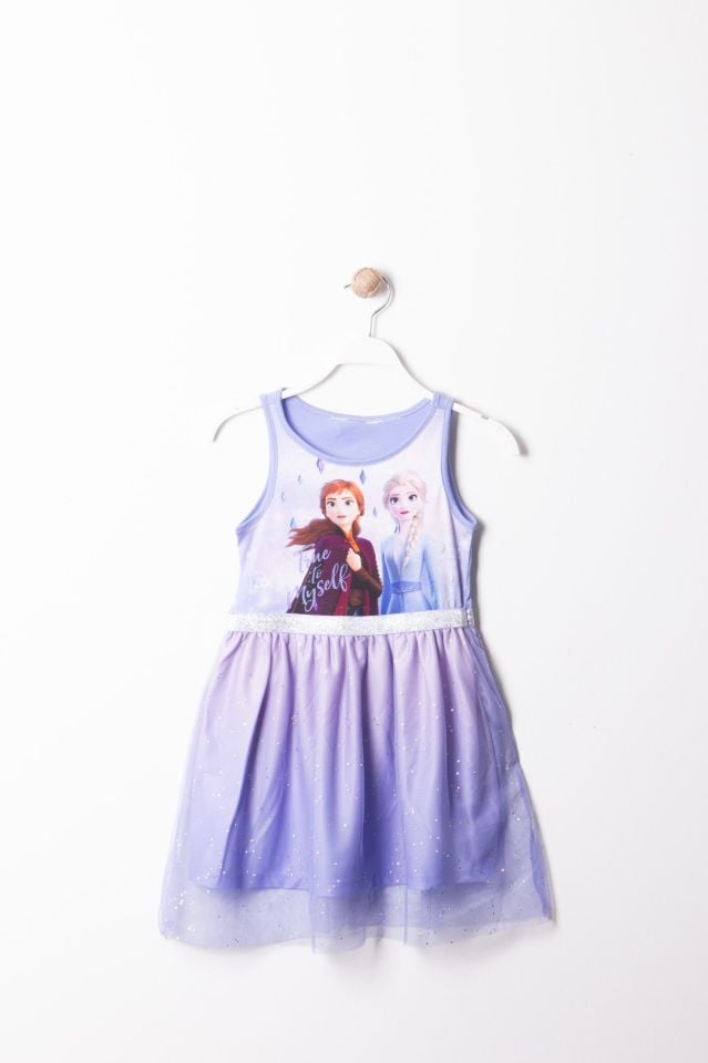 Elsa & Anna Baskılı Lila Kolsuz Tütü Elbise