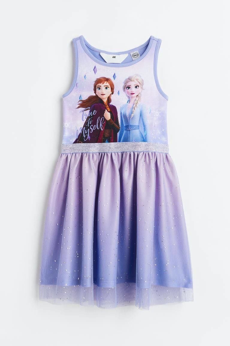 Elsa & Anna Baskılı Lila Kolsuz Tütü Elbise