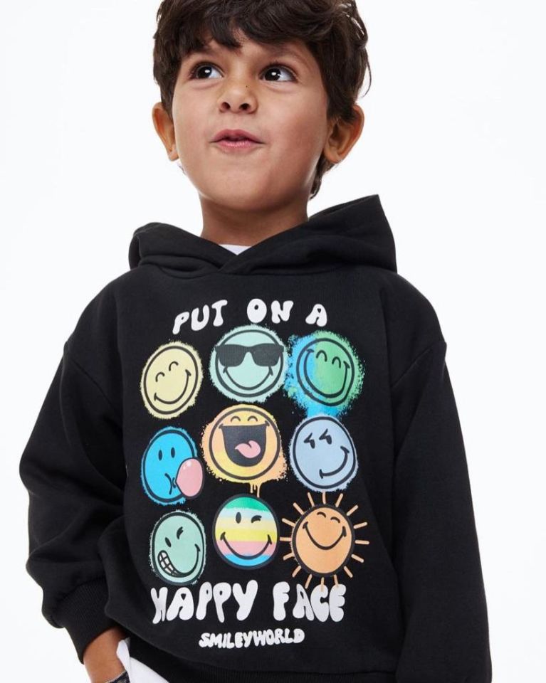 Siyah Şardonlu Emoji Baskılı Sweatshirt