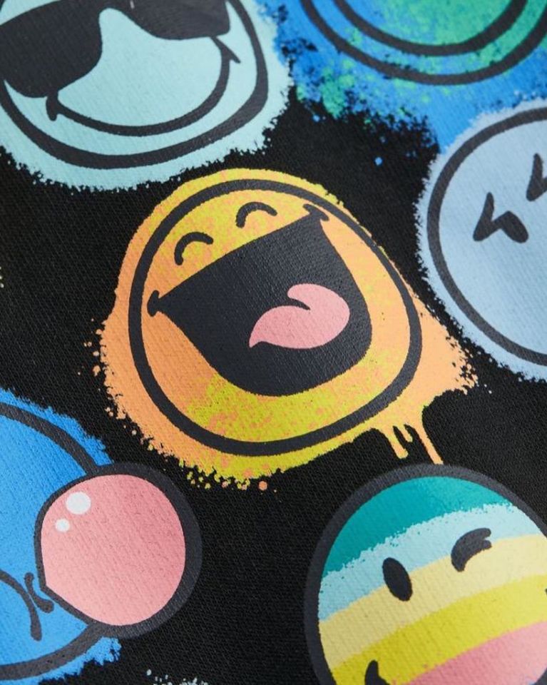 Siyah Şardonlu Emoji Baskılı Sweatshirt