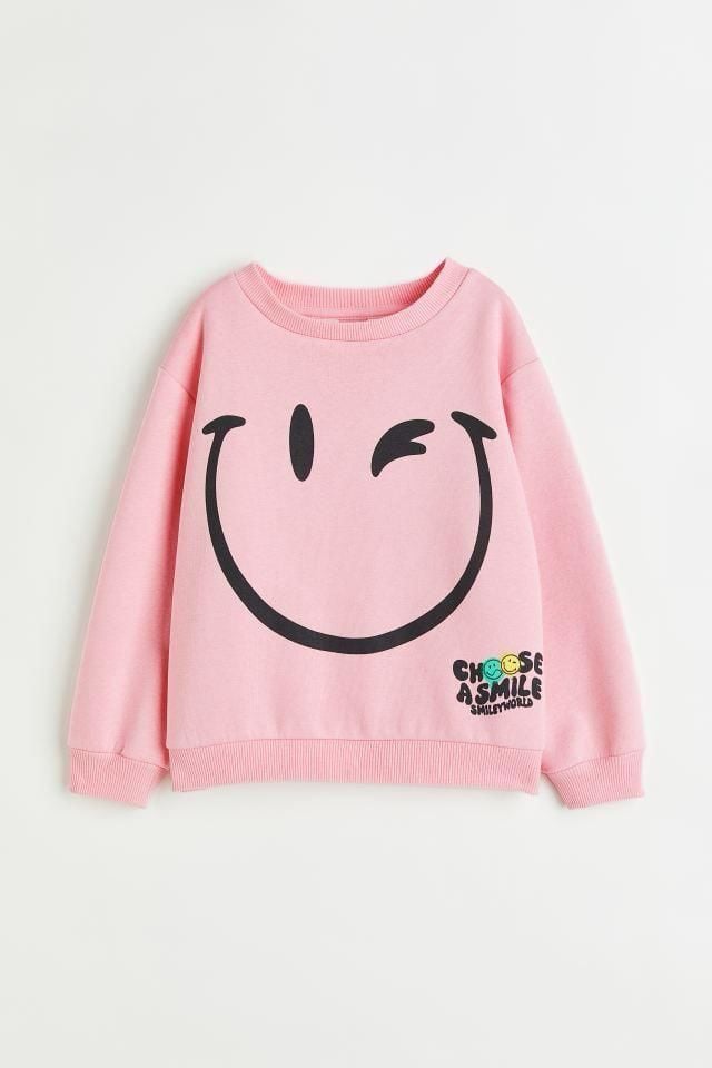Pembe Smile Baskılı Şardonlu Sweatshirt