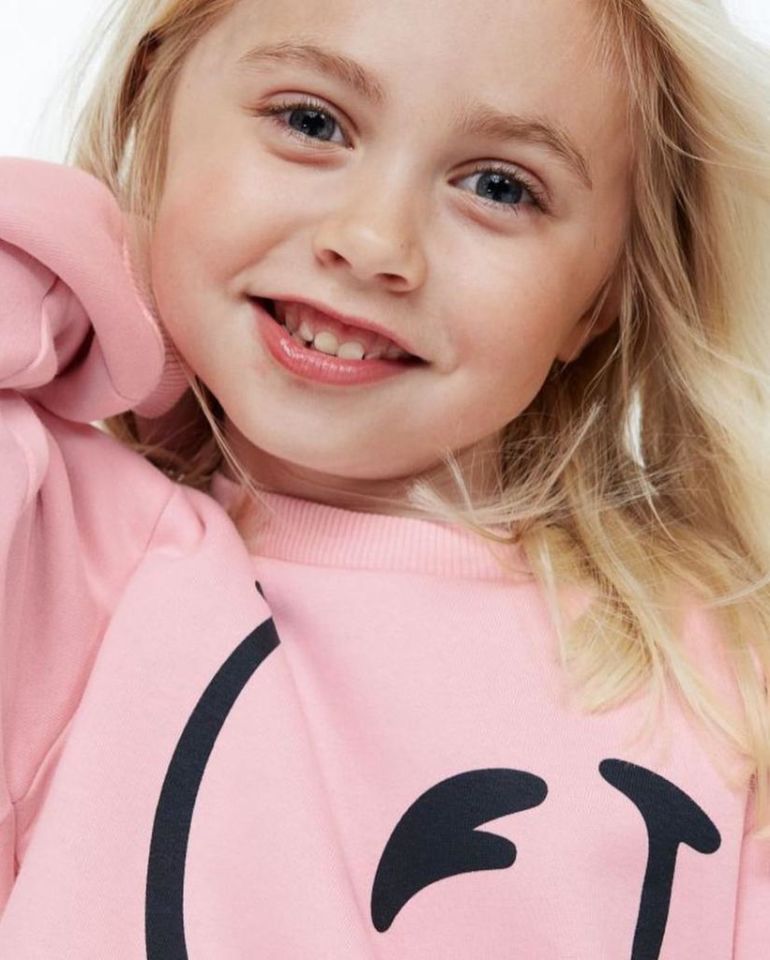 Pembe Smile Baskılı Şardonlu Sweatshirt