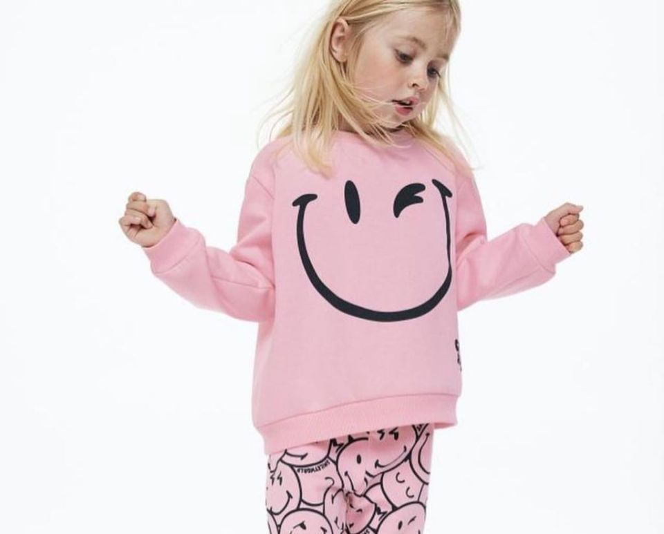 Pembe Smile Baskılı Şardonlu Sweatshirt
