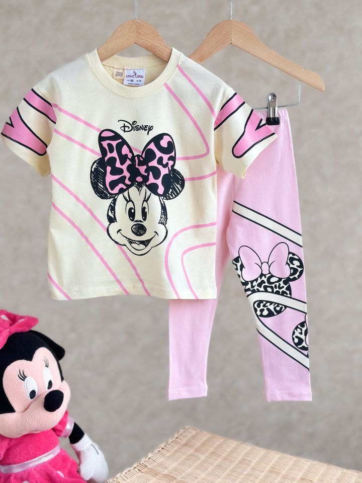 Pembe Ekru Minnie Mouse Baskılı Baharlık Takım