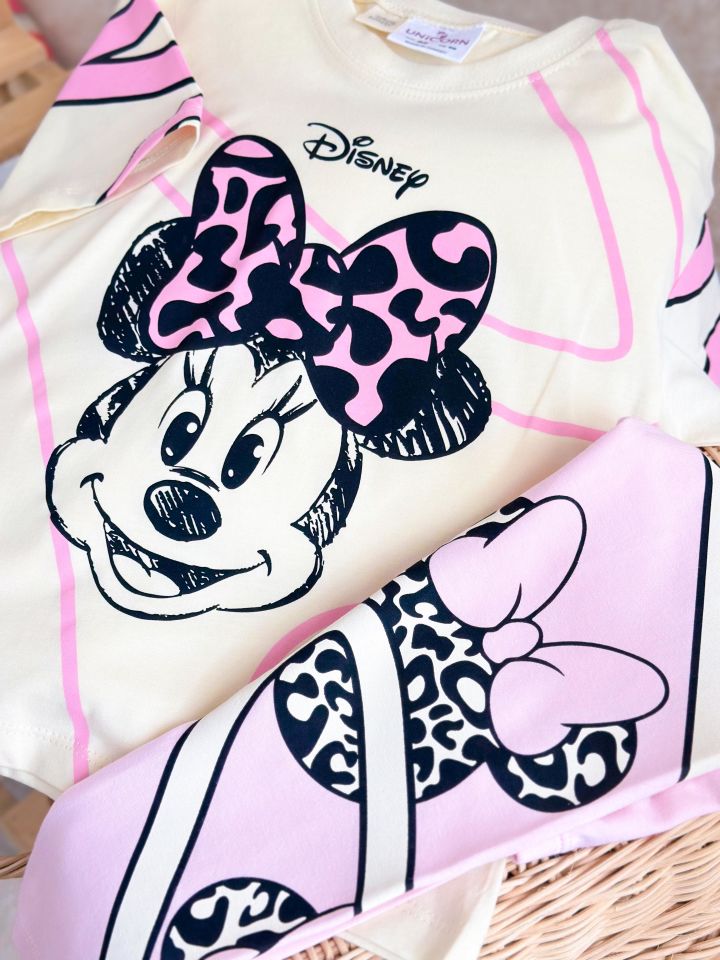 Pembe Ekru Minnie Mouse Baskılı Baharlık Takım