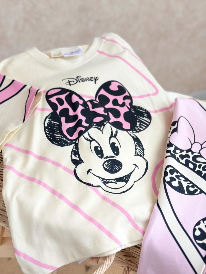 Pembe Ekru Minnie Mouse Baskılı Baharlık Takım